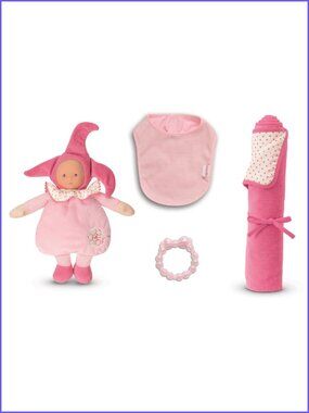 Corolle Baby Birth Four-Piece Gift Set with Elf Doll- Pink For Age 0+ New In Box